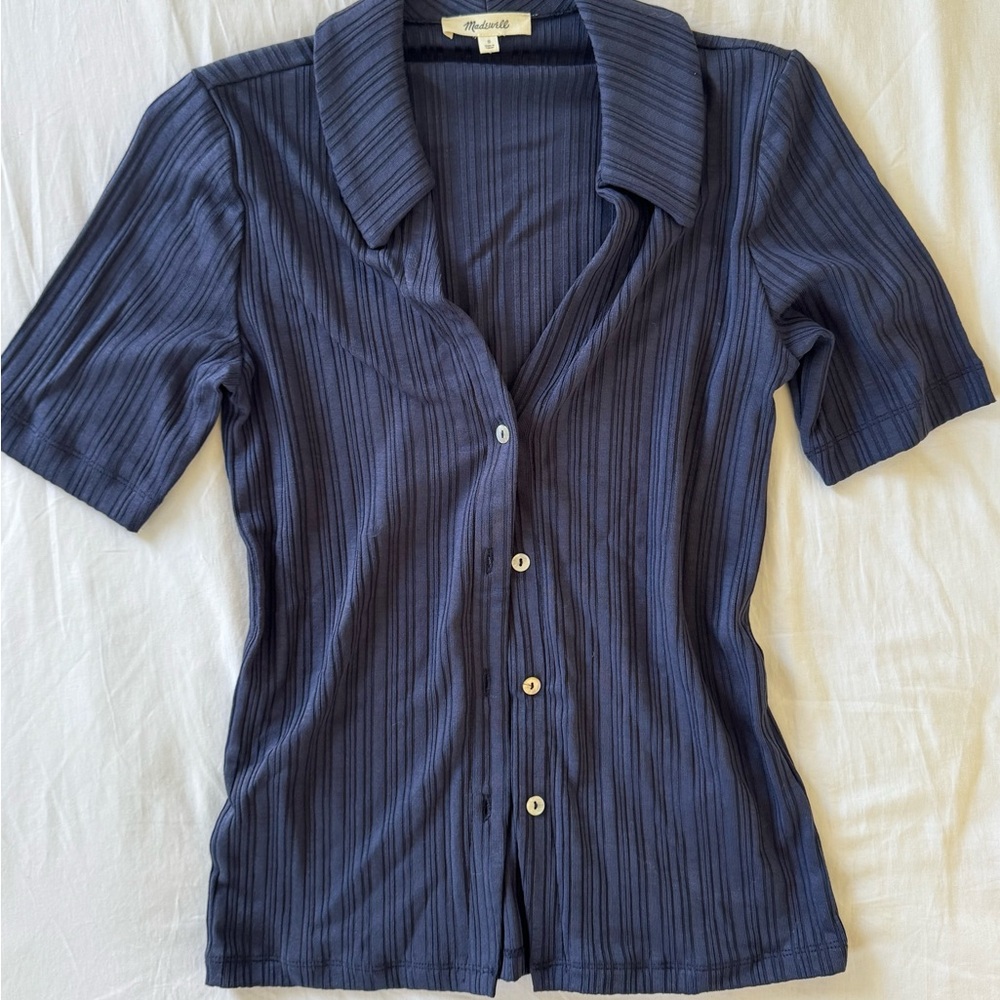 Madewell Dark Blue Ribbed Button-Down Shirt